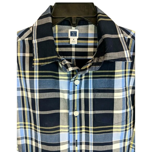 Janie & Jack Shirt  Boys Size 4  Navy Plaid Button Down Long Sleeve - Picture 2 of 3